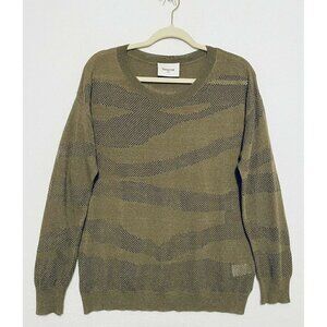 Berenice Sweater Womens Medium Green Mesh Camo Lightweight Long Sleeves Boho